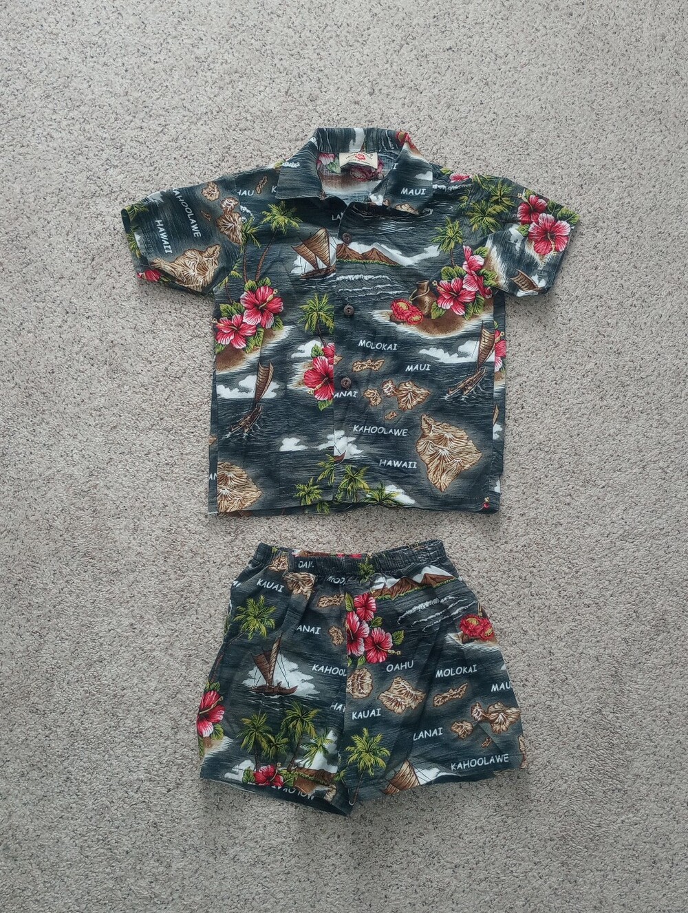 Hawaii Station Boys Hawaiian Shirt And Shorts Set Size 7-8